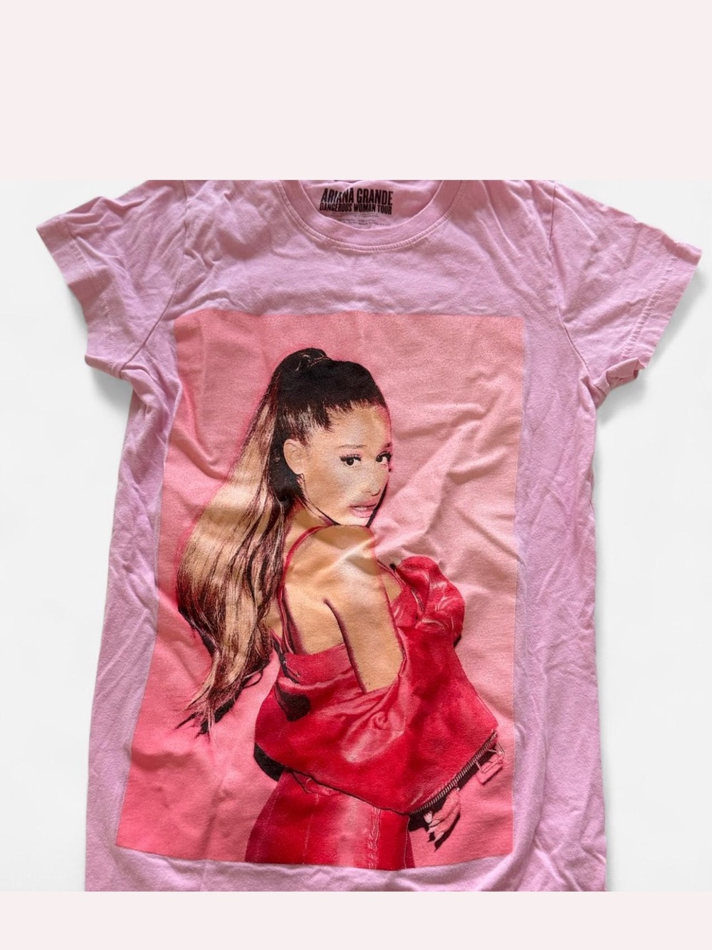 Ariana Grande Pink Tee with Red Graphic